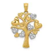 14k Yellow Gold and White Rhodium Tree of Life Hearts Pendant, 20mm