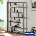 Metal Multi-Level Display Shelf Bookshelf Side Table Cabinet Storage Walnut&Blac