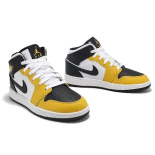 【NIKE 耐吉】休閒鞋 Jordan 1 Mid Yellow Ochre GS 大童 女鞋 黃 黑 撞色 AJ1(DQ8423-701)