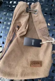 Women's Mens KL928 Cross Body Bag Backpack Brown Canvas Knapsack