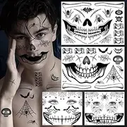 Halloween Face Tattoo, Face Tattoo, Halloween Sticker Skeleton Zombie Clown Devil, Mouth and Witches, Temporary Tattoo Face for Make-Up, Day of the Dead Costume, Women's Make Up Accessories