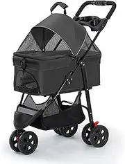 Pet Stroller with Wheels, Dog Stroller for Small Medium Dogs Cats, Portable Cat Stroller with Detachable Carrier, Foldable Dog Cat Jogger Strollers, Large Pet Travel Carrier with Cup Holder (Black)