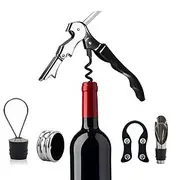 Wine Opener Set Waiters Corkscrew Stainless Foil Cutter Leak Proof Bottle Stoppers Pourer Anti Overflow Collar Drip Ring Included Manual Cap Opening Tool for C