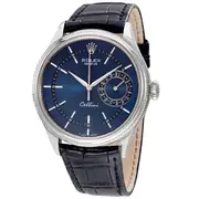 Original Rolex Cellini Blue Guilloche Dial Automatic Men's Leather Watch 50519BLSBLL