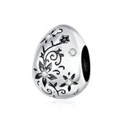 Silver plating Vintage Flower Pattern Beads Egg Charm for Bracelet