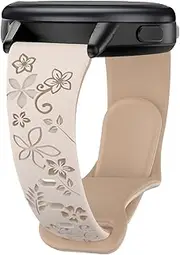 Floral Engraved Slim Silicone Watch Bands Compatible with 18mm Garmin Venu 3s/Vivoactive 4s/ Venu 2s/ Vivomove 3s /Forerunner 255S/265S, Cute Flower Thin Soft Strap Wristband for Women Men