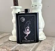 Liquor Pocket Hip Flask With Funnel Engraved Strength Tarot Card Alcohol Present
