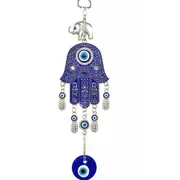 Turkish Blue Evil Eye Hamsa Hand with Elephant Wall or Car Hanging Amulet Gift