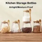 Clear Food Container with Spoon Glass Airtight Canister Kitchen