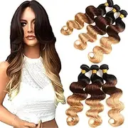 ELEE'S HAIR Ombre Brazilian Hair Bundles Body Wave Ombre Hair Bundles Body Wave Ombre Body Wave 3 Bundles Ombre Human Hair Bundles Ombre Human Hair Weave 3 Tone 1b / 4/27 (14 16 18)