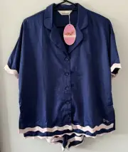 Peter Alexander Navy Contrast Shortie PJ Set Size Small RRP$129.00