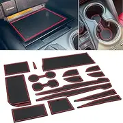 REMOCH for Toyota Camry Accessories 2018-2022 Custom Cup Holder Insert, Center Console Liner Organizer Door Pocket Mats Pad (Red Trim) - 16 PC Set