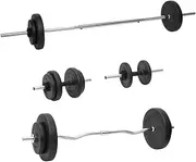 vidaXL Versatile Cement and Steel Barbell and Dumbbell Set, Weight Training Equipment with Plates - 60 kg, Black