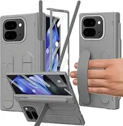 [YQODSZ] for Google Pixel 9 Pro Fold Case with S Pen Holder & Stylus, Hand Strap Phone Case with Hinge Protection, Screen Protector, Kickstand, Wrist Strap Cover for Google Pixel 9 Pro Fold Grey