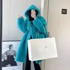 Womens New Winter Mid-length Hooded Coat Lamb Wool Cashmere Loose Jacket Outwear
