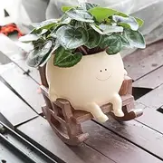 OASISCRAFT Smiling Face Plant Pot – Cute Decorative Planter on Wooden Rocking Chair, Indoor Succulent Holder for Home or Garden Décor