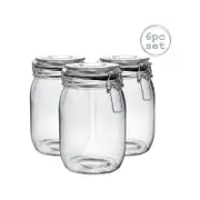 Argon Tableware Glass Storage Jars with Airtight Clip Lid - 1 Litre Set - Pack of 6