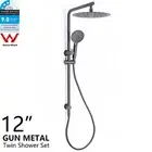 Large Round 12'' Shower Head & Handheld Dual Set Slide Rail Mixer/Taps Gun Metal