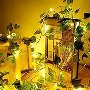 10M Artificial Ivy Leaf Garland with 50/100 LED String Lights,Green Ivy Leaf Garland String Lights Battery Operated Flexible Copper Fairy String Lights Hanging for Wedding Party Home Wall Décor