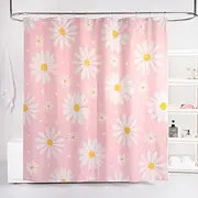 [QJHOMO] Pink Floral Shower Curtain Set Cute Daisy Girly Bathroom Curtain, Washable Waterproof Fabric Shower Curtains with 12 Hooks, Modern Aesthetic Decor Colorful Flower Shower Curtain 72x72 inch