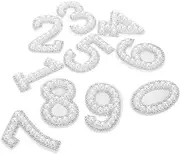 Uonlytech 10pcs Digital Pearl Rhinestone Stickers Stickers Embroidered Number Appliques Sew-on Number Patch Kit DIY Sew on Patches White Abs