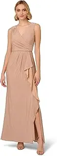 [Adrianna Papell] Women's Metallic Knit Draped Gown