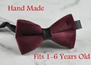 Baby Kids Boy Eggplant Purple Red Velvet Leather Bowtie Bow Tie 1 to 6 Years Old