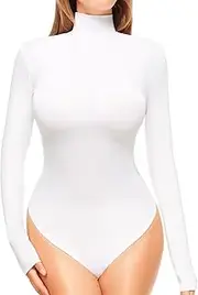 [ALGALAROUND] Women's Basic Mock Turtle Neck Long Sleeve Bodycon Tops Bodysuits White