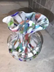 STUNNING LARGE MURANO CZECH ART GLASS SPATTER APPLIED GLASS 9 3/8" VASE.