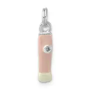 Sterling Silver Cz Pink & White Enameled Make-Up Brush Charm