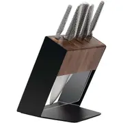 6pc Global Katana S/S Paring/Utility/Vegetable Knife w/ Storage Block Set Walnut