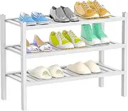 Shoe Rack 3-Tier Organizer-Stackable Storage Shelf with Multi-Function Combinations-Free Standing Shoe Racks for Closet，Entryway,Hallway,Bathroom and Living Room Shoe Organization (White, 3-Tier)