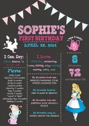 YEAR of 1st Milestone Chalkboard Birthday Print Alice in Wonderland