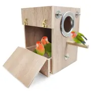 Bird Wood Breeding Box Lovebirds Nesting Station House Aviary Cage Clear View...