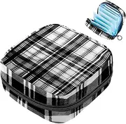 Period Bag,Sanitary Napkin Storage Bag,Black and White Plaid,Tampon Holder for Purse