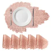 Leaf Shaped Placemats Set of 6 Metallic Vinyl Pressed Placemats, Rose Gold