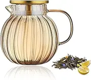 Glass Teapot With Infuser - Stovetop and Microwave Safe Borosilicate 44oz/1300ml - Durable With Strainer and Lid (Amber)