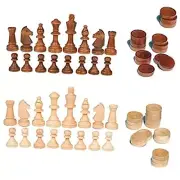 2 in 1 Chess Pieces Wood Chess Pieces + Checker Pieces Without Board (3.5