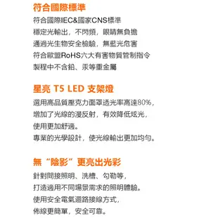 【宅配免運】歐司朗 5W 1尺 星亮 LED T5 層板燈 支架燈 串接燈 書桌燈 檯燈 白光/黃光/自然光_4入組