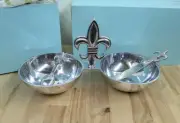 Hostess Silver Double Bowl With Fluer De Lis Finial And Spreaders