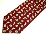 NWT Nautica Mens Necktie Tie Burgundy Red Swordfish Marlin Floral 55" Short