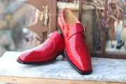 Tailor Made Men's Pure Red Color Alligator Leather texture Single Monk Strap For