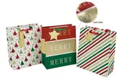 bulk 48 Small Merry Deluxe Foiled Xmas Gift Bag Sml 3 Assort Present 11x14cm