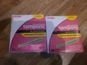 2 pk Meijer Plastic Applicator Tampons, Reguler Absorbency,new