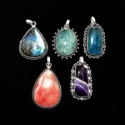 Labradorite Aquamarine Apatite Rhodochrosite Amethyst Silver Pendants Mix Lot