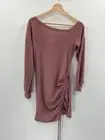Lush One Shoulder Knit Robbed Dress in Dusty Mauve L
