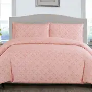 Artex Geometric Pattern Printed Quilt Cover Set Peach Nzeppel (Single, Queen)