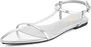 [Athlefit] Flat Sandals for Women Comfortable Buckle Strappy Sandals Pointed Open Toe Ankle Strap Sandals