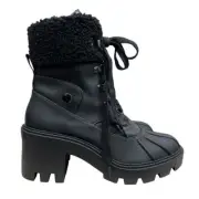 Steve Madden Women Chunky Platform Boots Northern Black Sherpa Trim Lug Sole 9.5