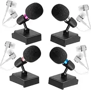 Alasum 4Sets Mini Microphones with Sponge Covers and Stands Portable Tiny Mic for Phones Laptops for Singing and Recording at Parties Events